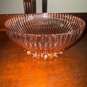 Vintage 30’s to 50’s era Anchor Hocking Rose-Tinted Ribbed Glass Bowl